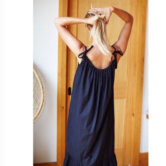 Emerson Fry Curation 100% Organic Cotton Swiss Dot India Dress in Navy Size L - Picture 2 of 10